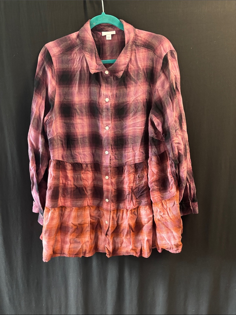 J. Jill Berry Plaid Button-Front peplum Tunic sz 2X